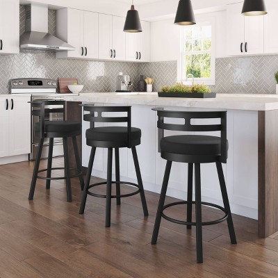 Black Faux Leather Swivel Counter Stool with Metal Frame