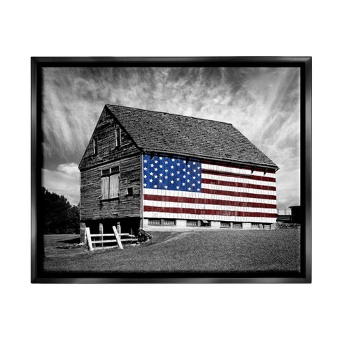 Stupell Industries Black And White Farmhouse Barn American Flag Black  Floater Framed Canvas Wall Art, 24 X 30 : Target