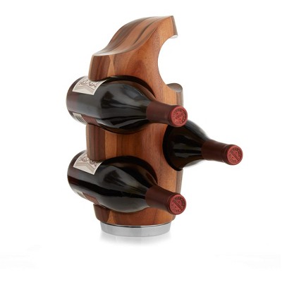 Elegant Medium Wood and Alloy 4-Bottle Wine Rack