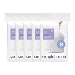 simplehuman 6L Code B Custom Fit Bathroom Trash Bag Liners 5 Quick-Dispense Packs - 150ct - 1 of 4