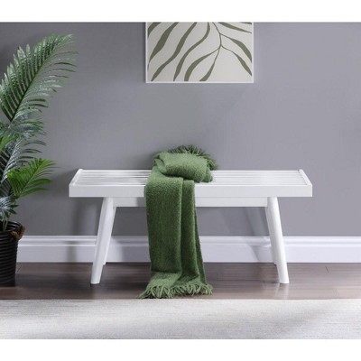NicBex Farmhouse Bench,Ottoman with Solid Wood Frame for Living Room,Entryway,White