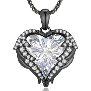 Angel Wings & Heart Necklace with Birthstone, Silver/Gold Tone Jewelry Gift for Women Black-04-Apr. White Birthstone - 1 of 4