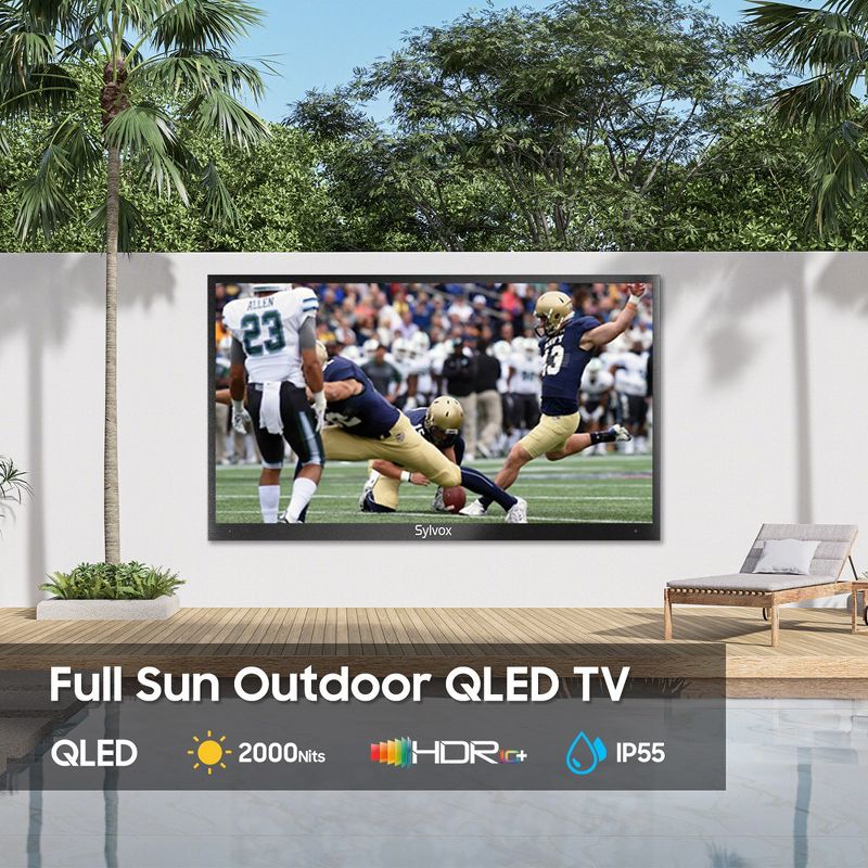 SYLVOX 43inch Outdoor TV, 2000 Nits Smart QLED TV, IP55 Waterproof TV Built-in Google Play Voice Assistant and Chromecast(Pool Pro QLED Series), 3 of 10
