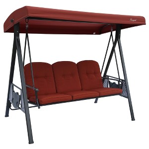 Kozyard 3-Seat Patio Swing – Outdoor Porch Swing Chair with Metal Seat and Back, Comfortable Cushion, and Adjustable Canopy for Backyard or Balcony - 1 of 4