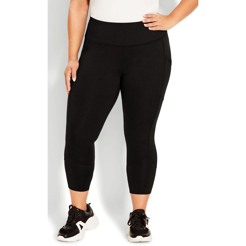 Women's Plus Size Pocket Capri Plain Legging - black | AVENUE, 3 of 8