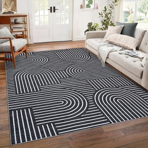 Modern Machine Washable Abstract Area Rug Non Slip Non Shedding Soft Striped Floor Cover Low Pile Foldable Accent Indoor Rug for Living Room Bedroom - 1 of 4