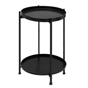 The Urban Port 15" Modern Side End Table Metal Round Tray Top Foldable Legs Black - 1 of 4