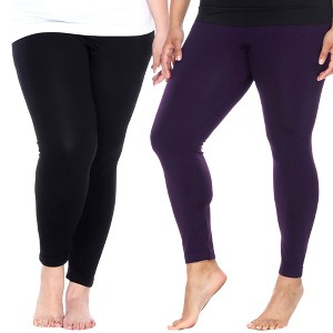 Women's Pack of 2 Solid Leggings - One Size Fits Most - White Mark - 1 of 1