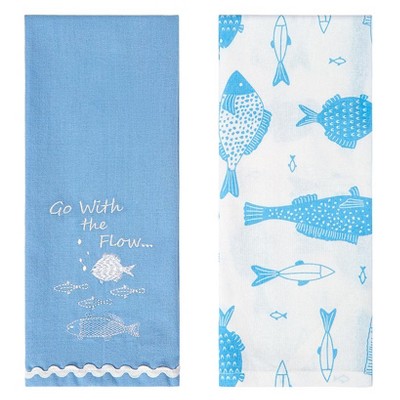 The Lakeside Collection Set of 2 Gone to the Lake Embroidered Kitchen Towels - Go With The Flow