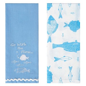 The Lakeside Collection Set of 2 Gone to the Lake Embroidered Kitchen Towels - Go With The Flow - 1 of 3