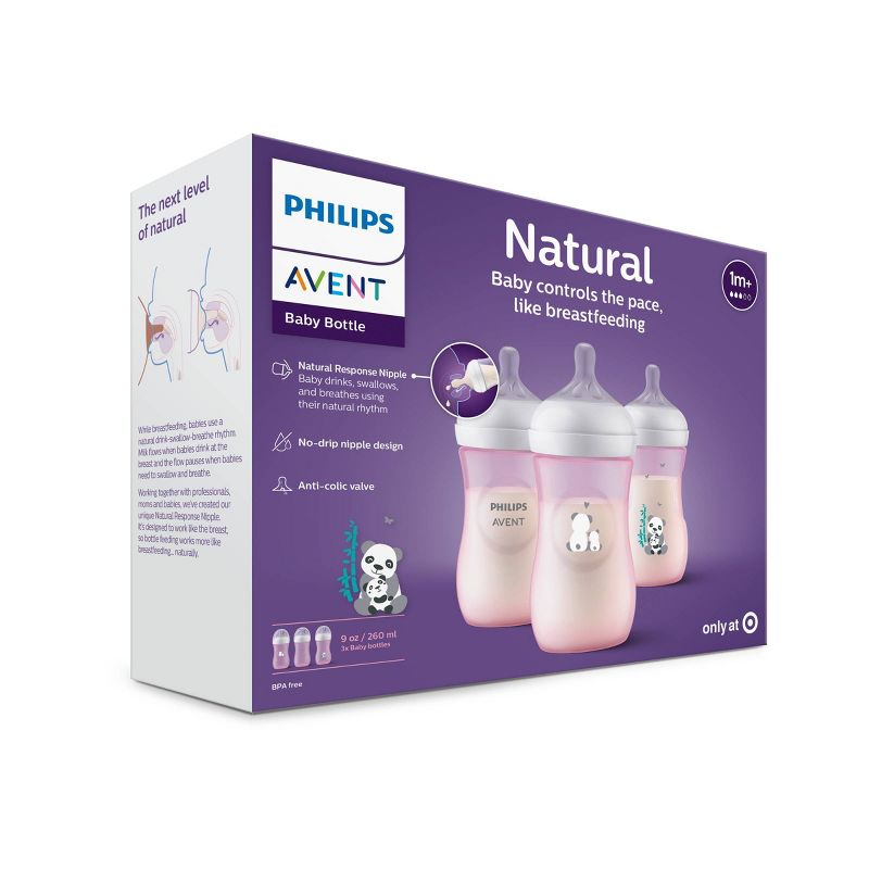 Philips Avent Natural Baby Bottle with Natural Response Nipple - Pink Panda Design - 9oz/3ct, 4 of 36