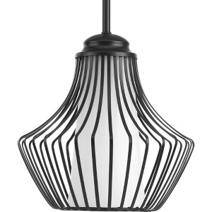 Progress Lighting Finn 1-Light Pendant, Steel, Black Finish, Etched White Glass Shade - 1 of 3