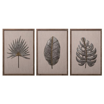 Transpac Wood Multicolor Everyday Galvanized Leaf Wall Art Set of 3