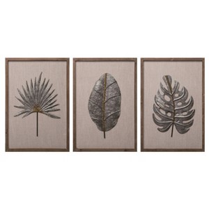 Transpac Wood Multicolor Everyday Galvanized Leaf Wall Art Set of 3 - 1 of 2