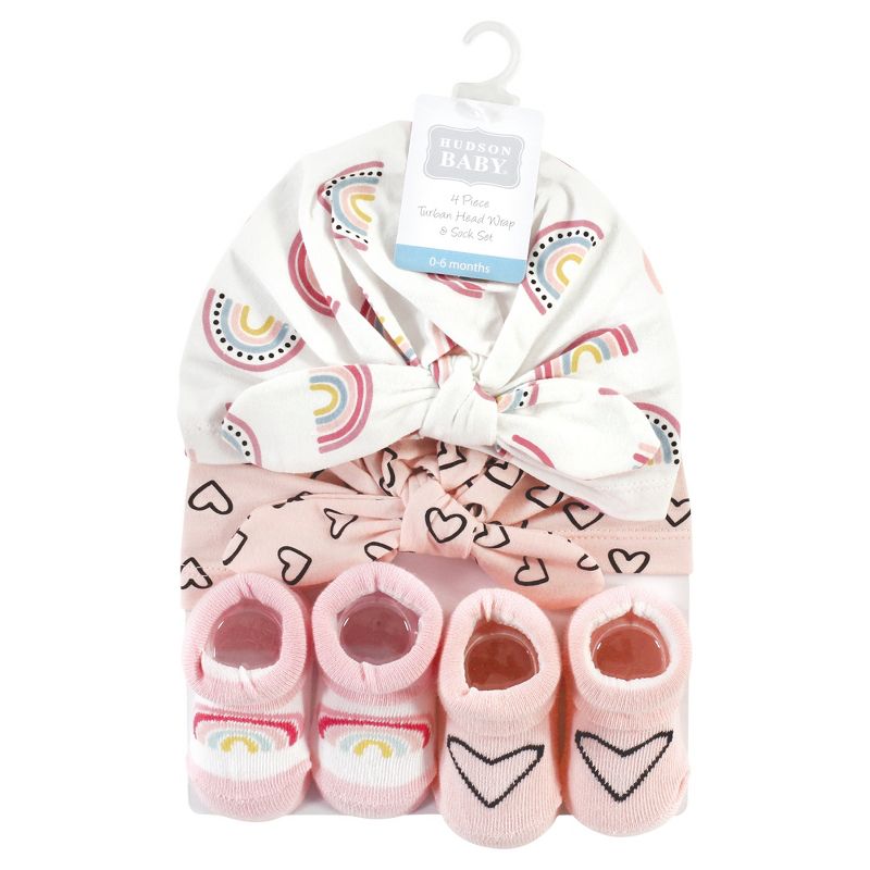 Hudson Baby Infant Girl Turban and Socks Set, Modern Rainbow, One Size, 2 of 5