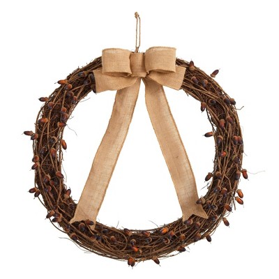 Nearly Natural 30” Fall Acorn and Decorative Bow Autumn Wreath