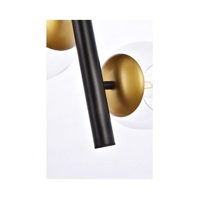 Wells 18" Black and Brass Globe Pendant Light with Clear Glass Shades