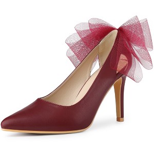 Allegra K Women's Pointed Toe Mesh Bow Decor Stiletto Heel Pumps - 1 of 4