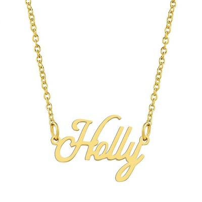 KISPER 18K Gold Plated Stainless Steel Personalized Name Pendant Necklace