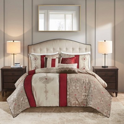 California King Red Jacquard 7-Piece Comforter Set