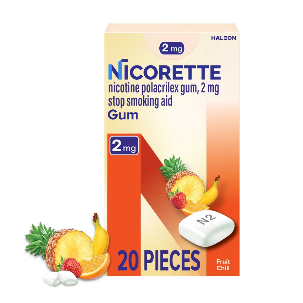 Nicorette 2mg Stop Smoking Aid Nicotine Gum - Fruit Chill - 20ct