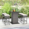Resenkos 5 Pieces Outdoor Wicker Bar Table Set with Hidden Storage Shelves-White Beige - 2 of 4