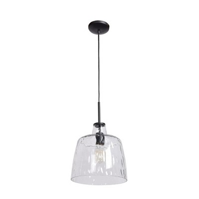 Black Mini Pendant Light with Clear Wavy Glass Shade