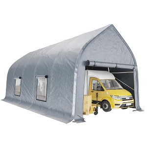 AMERLIFE 12x30FT Snow-Resistant Carport, Steel Frame, Roll-Up Doors, Mesh Windows, Silver Gray - 1 of 4