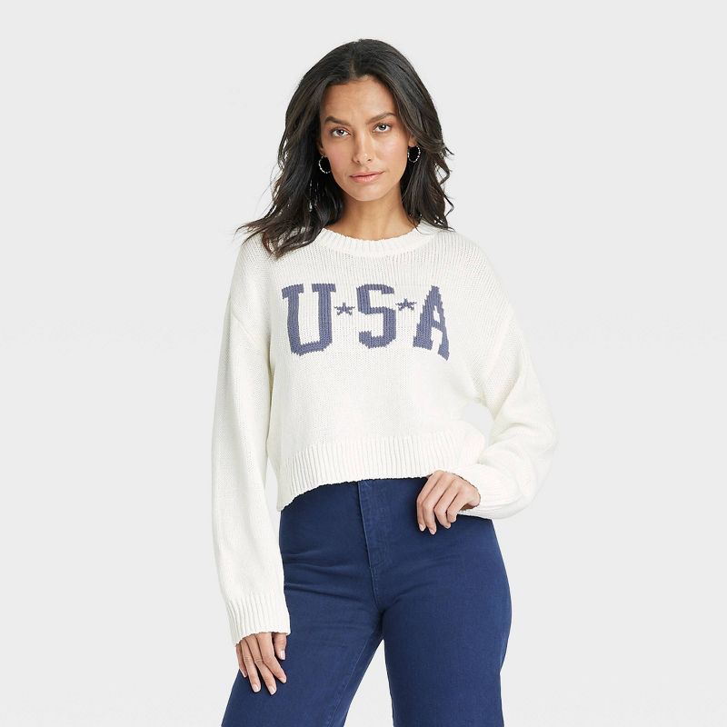Women's Flag Graphic Sweater - Off-White, 1 of 6