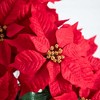 Nearly Natural 19-in Artificial Lush Poinsettia Arrangement in Red Wrapped Planter - 3 of 4