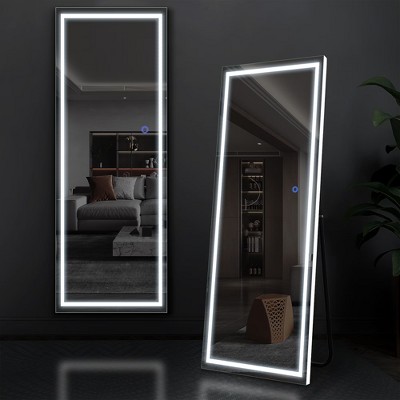 MAYEERTY Full Body Rectangle Corner Aluminum Alloy Mirror with Stand for Living Room Bedroom White