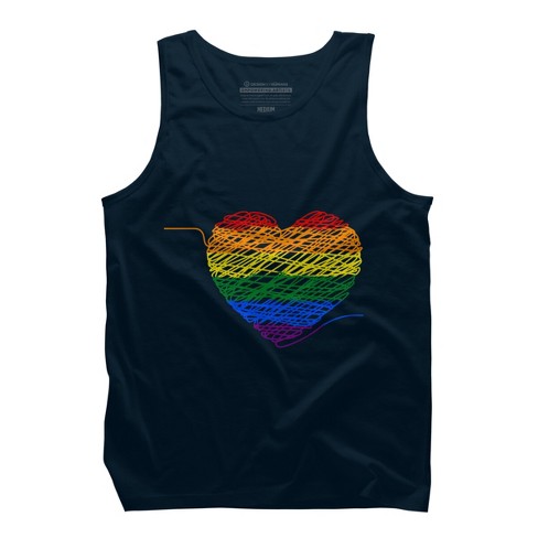 Design by Humans Rainbow Colored String Pride Heart by corndesign T-Shirt - White - Small