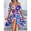 Clearlove Women's Tie Back Square Neck Wrap Ruffle Short Sleeve Waist Cinched Ruffled A-line Dress - 3 of 4