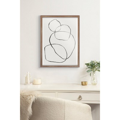 24" x 18" Abstract Black and White Glass Print with Wood Frame