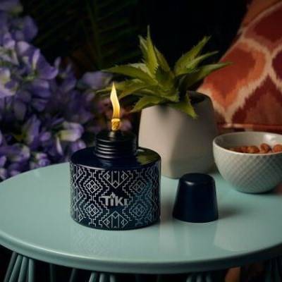 Painted Glass Table Torch & Trial Fuel Set Black Pattern - TIKI