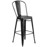 Merrick Lane Metal Indoor-Outdoor Counter Stool with Vertical Slat Back and Integrated Footrest