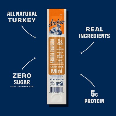 Archer Jerky Original Turkey Mini Meat Sticks - 5g Protein - 3.68oz/8ct
