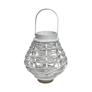 Essential Decor & Beyond 9.8" White Wash Bamboo Candle Lantern With Handle - 1 of 1