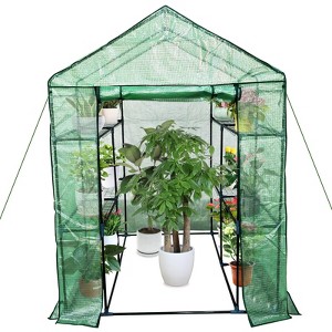 Walk-in Greenhouse with Roll-Up Zipper Door 57 x 57 x 76 Portable 3-Tier 6-Shelf Steel Frame Greenhouse for Indoor Outdoor Garden Patio, Green - 1 of 4