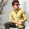 Campus Sutra Men Men's Naples Yellow Self-Design Striped Shirt - 2 of 4