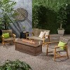 Breakwater 5pc Wood & Wicker Patio Chat Set with Fire Pit - Natural/Gray/Brown - Christopher Knight Home - 2 of 4
