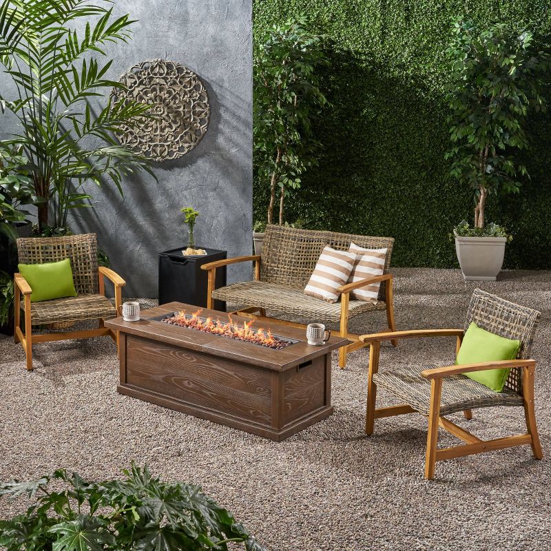 Breakwater 5pc Wood &#38; Wicker Patio Chat Set with Fire Pit - Natural/Gray/Brown - Christopher Knight Home, 3 of 9