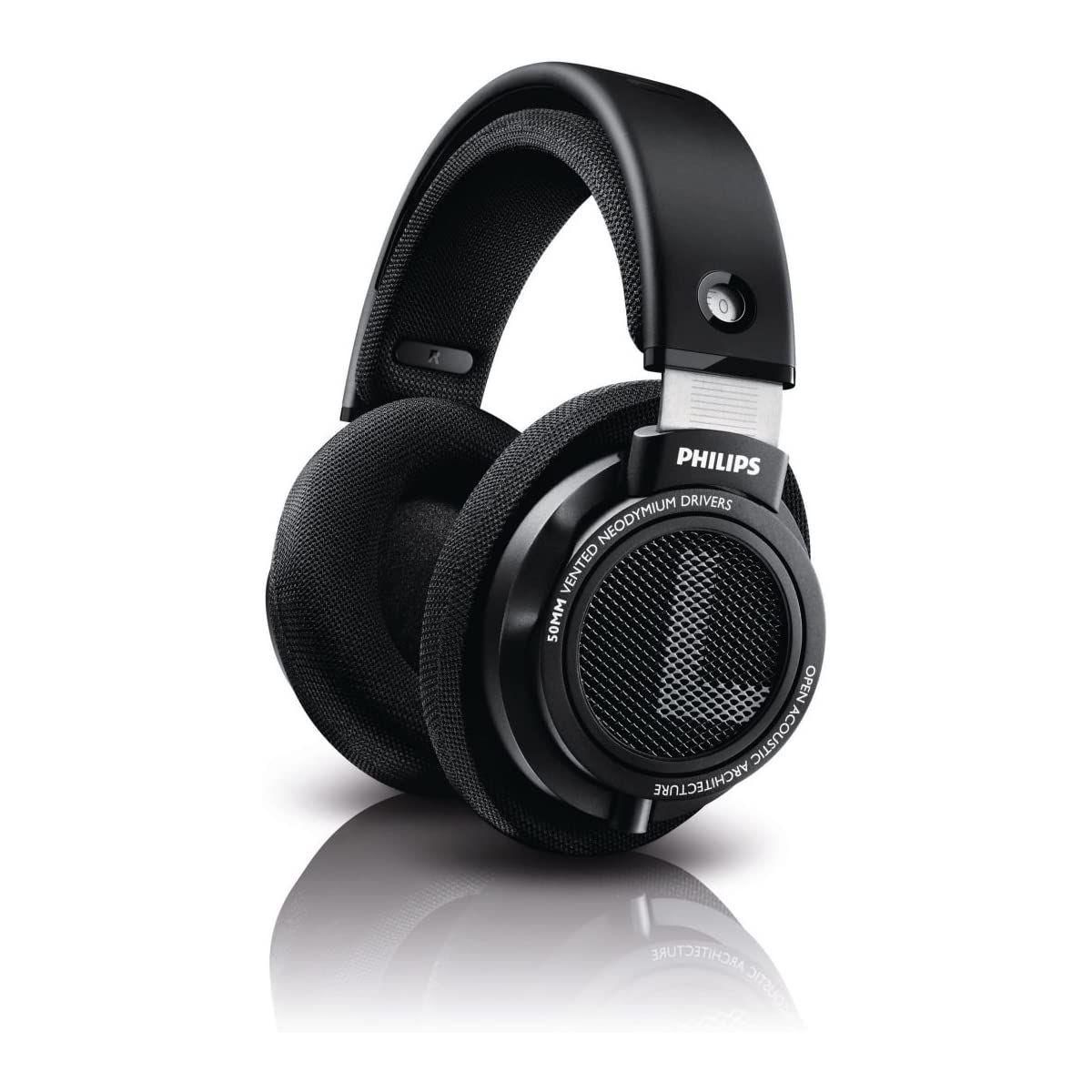 PHILIPS SHP9500 HiFi Precision Stereo Over-Ear Open-Back Headphones with 50mm Drivers – Black