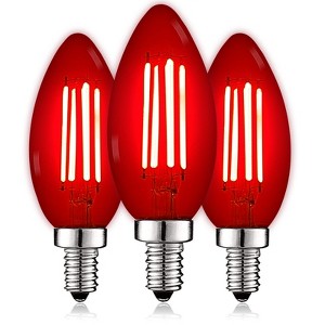 Luxrite E12 LED Filament Red Light Bulbs, 4.5W (40W Equivalent), Colored Glass Candelabra Bulb, UL Listed, E12 Base, Indoor Outdoor 3 Pack - 1 of 4