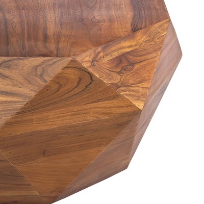 Octagonal Diamond-Patterned Acacia Wood Coffee Table in Natural Brown