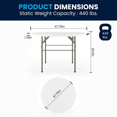 Gray Metal Frame Round White Plastic Folding Table