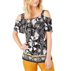 I.N.C International Concepts Womens Floral Cold Shoulder Blouse, Black, Small - 1 of 1