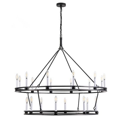 Large 20-Light Double Tier Wagon Wheel Chandelier Black Candle Fixture for Foyer or Dining Room