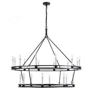 Large 20-Light Double Tier Wagon Wheel Chandelier Black Candle Fixture for Foyer or Dining Room - 1 of 4