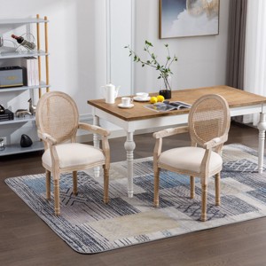 Set of 2 Modern Wood Dining Room Chairs with Back, French-Style Upholstered Arm Side Chairs for Kitchen, Dining Room, or Living Areas-Panipeachy - 1 of 4